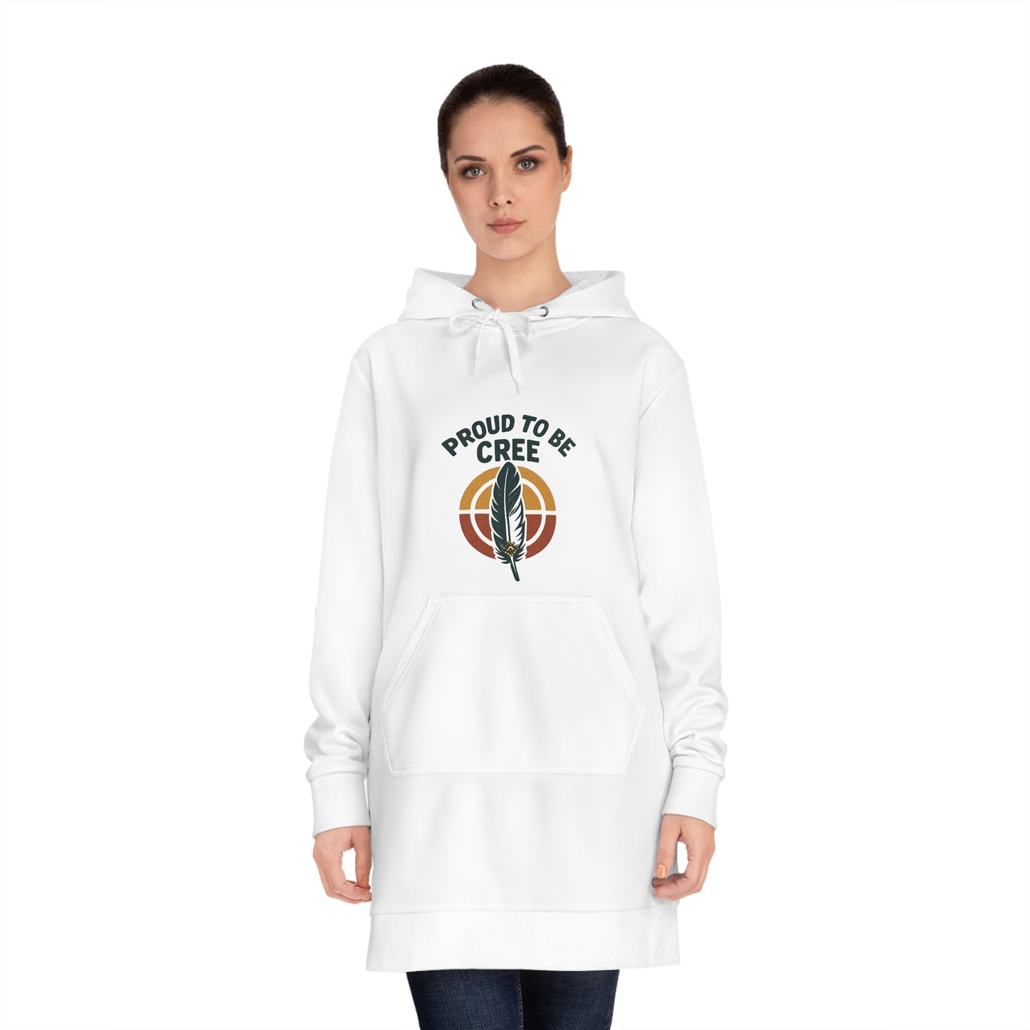 Proud to Be Cree Women's Hoodie Dress, Indigenous Pride Apparel, Cozy Casual Wear, Perfect for Celebrations and Gifts