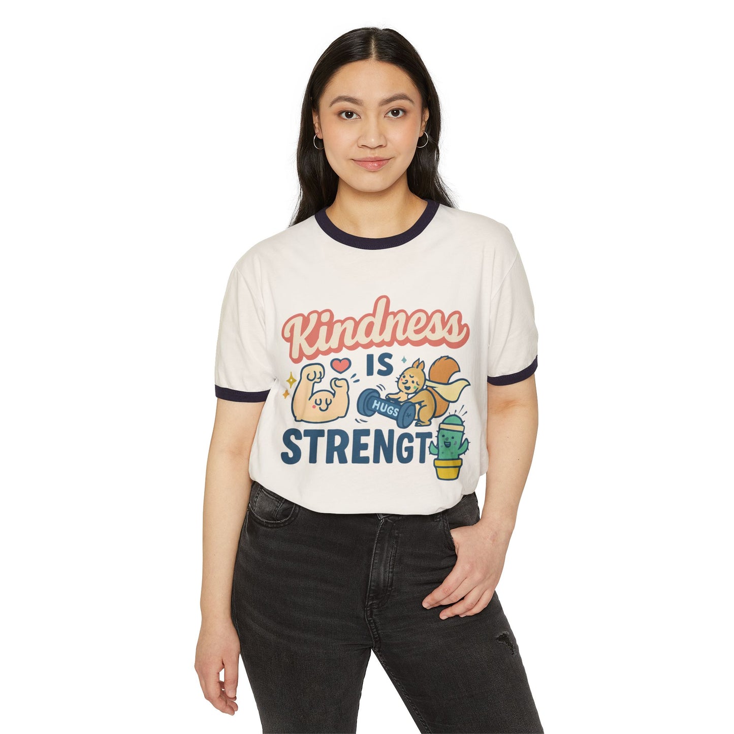 Kindness is Strength Unisex Cotton Ringer T-Shirt, Cute Graphic Tee, Gift for Friends, Positive Vibes, Casual Wear, Birthday Gift