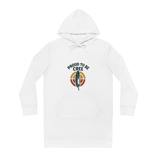 Proud to Be Cree Women's Hoodie Dress, Indigenous Pride Apparel, Cozy Casual Wear, Perfect for Celebrations and Gifts