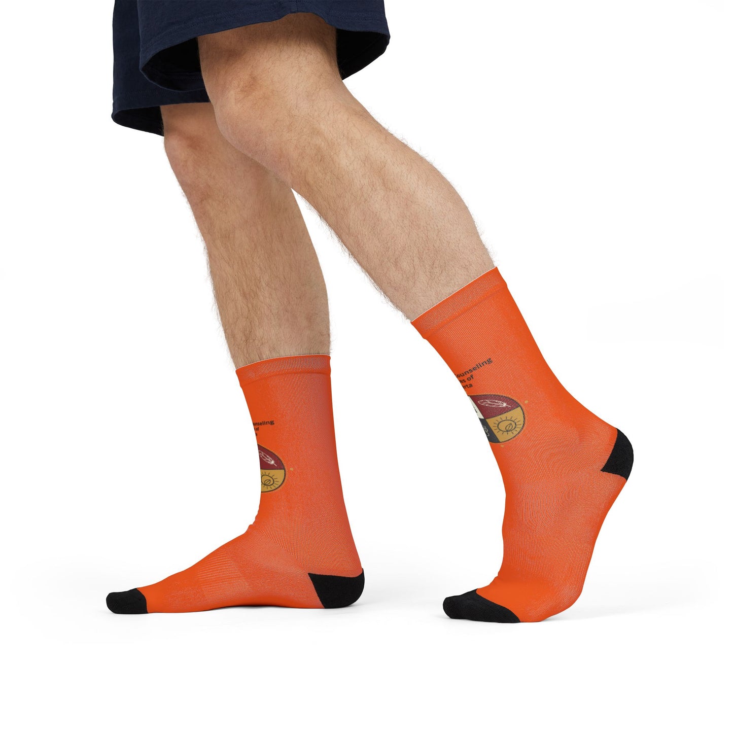 Orange Crew Socks with Small Circular Emblem — Sublimation Athletic Socks