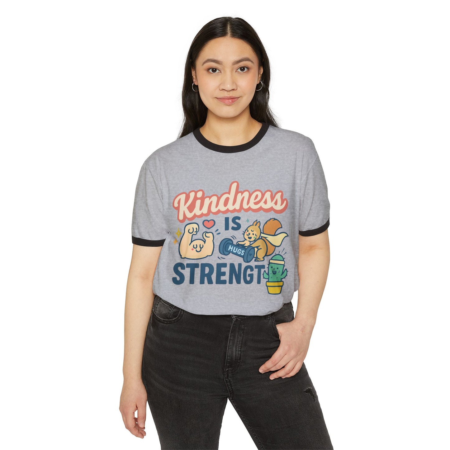 Kindness is Strength Unisex Cotton Ringer T-Shirt, Cute Graphic Tee, Gift for Friends, Positive Vibes, Casual Wear, Birthday Gift