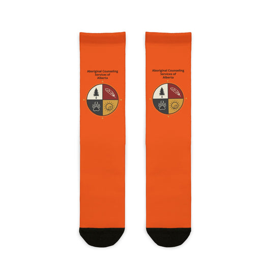 Orange Crew Socks with Small Circular Emblem — Sublimation Athletic Socks